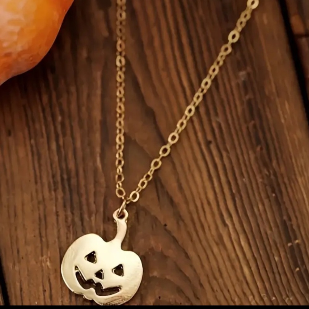 Pumpkin Cutout Gold Tone Pendant Necklace